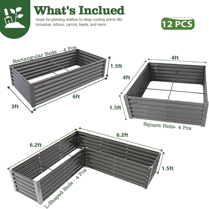 A ANLEOLIFE 12-Piece 18 Inch Tall Raised Garden Beds Kit, Square & Rectangular - Image 2