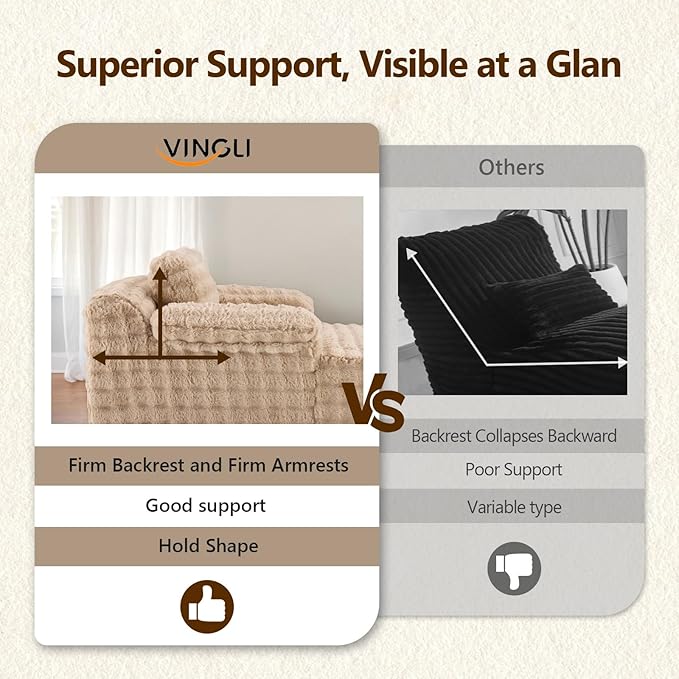 VINGLI Boneless Chaise Lounge Chair, Light Brown Oversized Reading Chair - Image 4