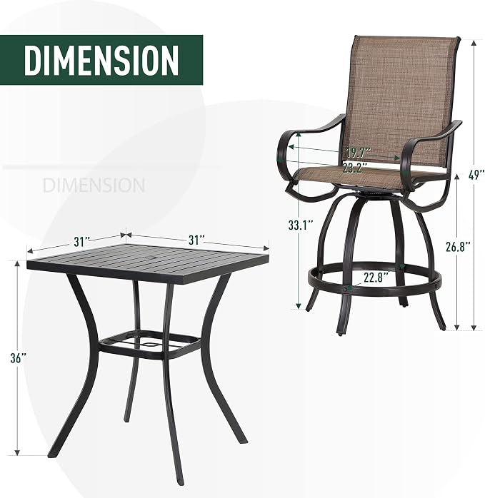 PHI Villa 5 Piece Outdoor Bar Set, Counter Height Patio Bar Bistro Table and - Image 7