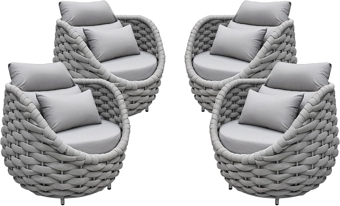 TWT 4 Pieces Patio Sofas, All-Weather Teslin Rope Balcony Furniture by TWT