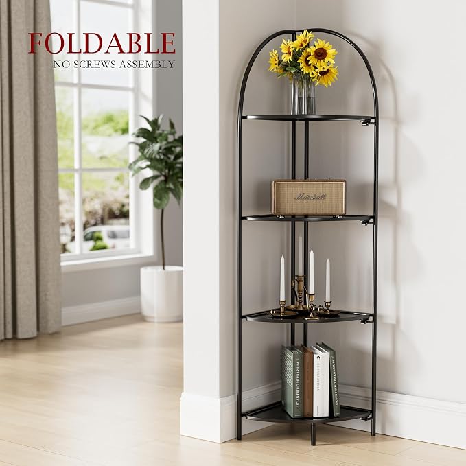 Crofy Foldable 4 Tier Corner Shelf, Metal Corner Plant Stand - Image 2