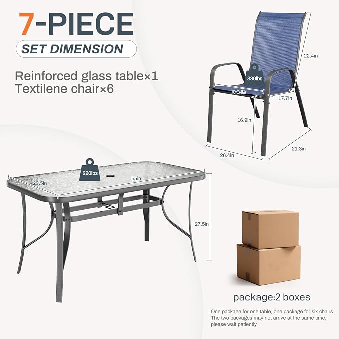 TLSUNNY 7 Pieces Patio Dining Set, Outdoor Table and Chairs W/1.69″ Umbrella - Image 2