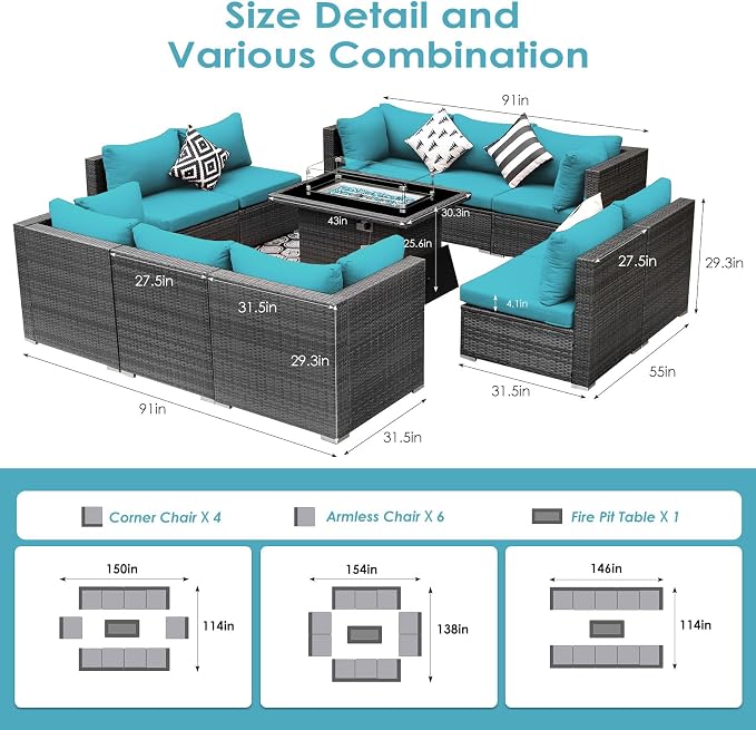 BULEXYARD 11 Piece High Back Outdoor Patio Set - Image 6