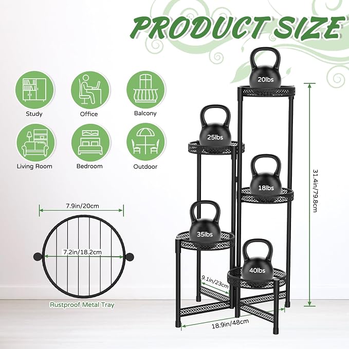 iDavosic.ly Plant Stand Indoor Outdoor, 5 Tier Corner Metal Flower Display - Image 2