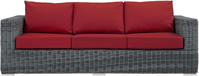 Modway Summon Wicker Rattan Outdoor Patio Sunbrella Sofa in Canvas Red - Image 5