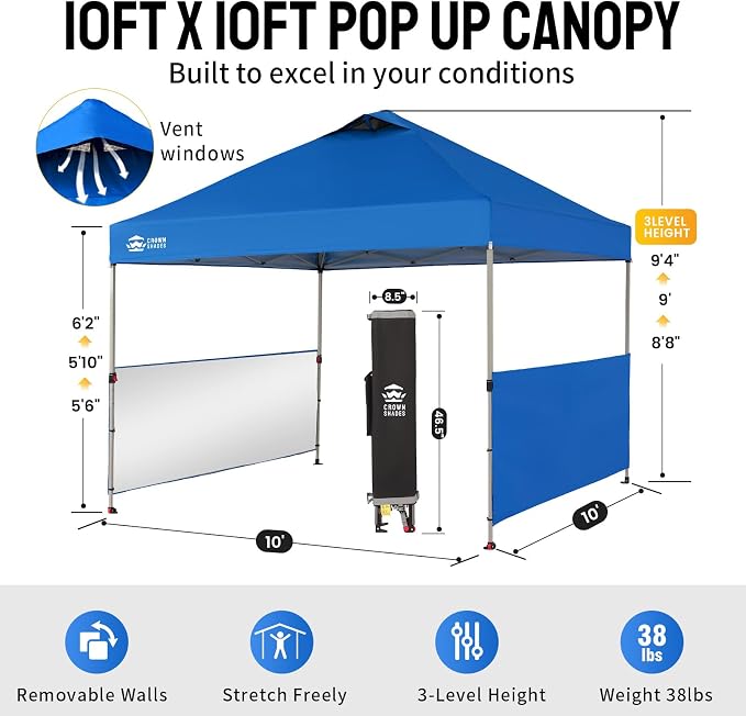 CROWN SHADES Canopy Tent, 10 x 10 Foot Portable Pop Up Outdoor Shelter - Image 7