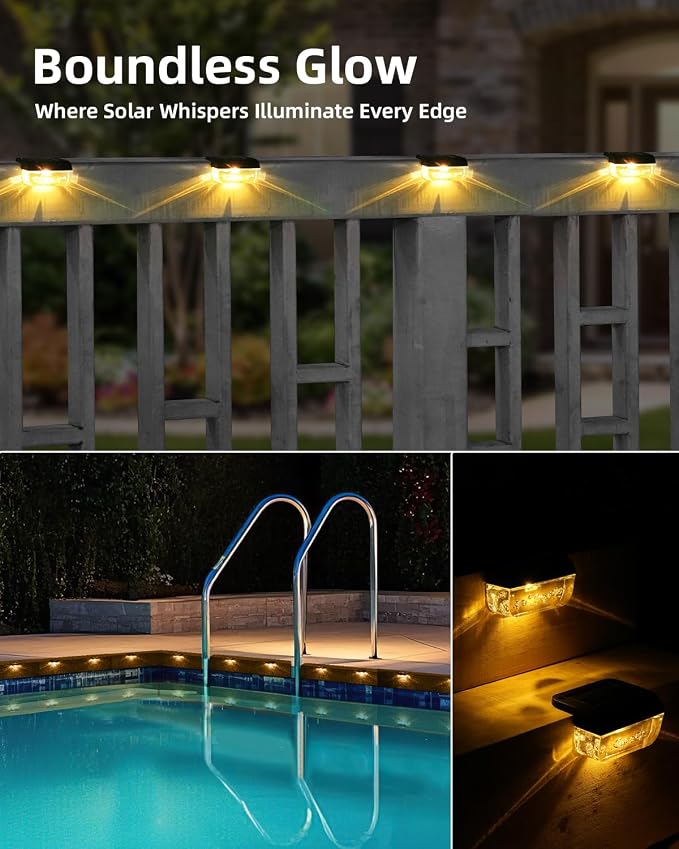 Solar Deck Lights Outdoor, 8 Pack Fence Lights Solar Powered, Waterproof Step - Image 3