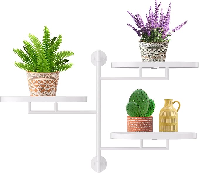 Window Rotating Plant Stand Shelf Indoor White Metal Floating Shelves 3-Tier by YQSLYSF
