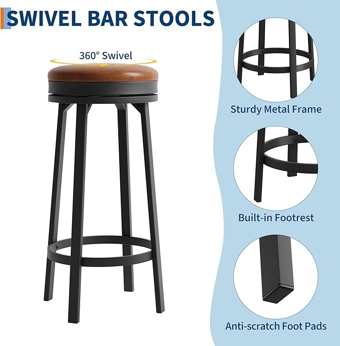 IDEALHOUSE 30'' Swivel Bar Stools Set of 2 - Image 5