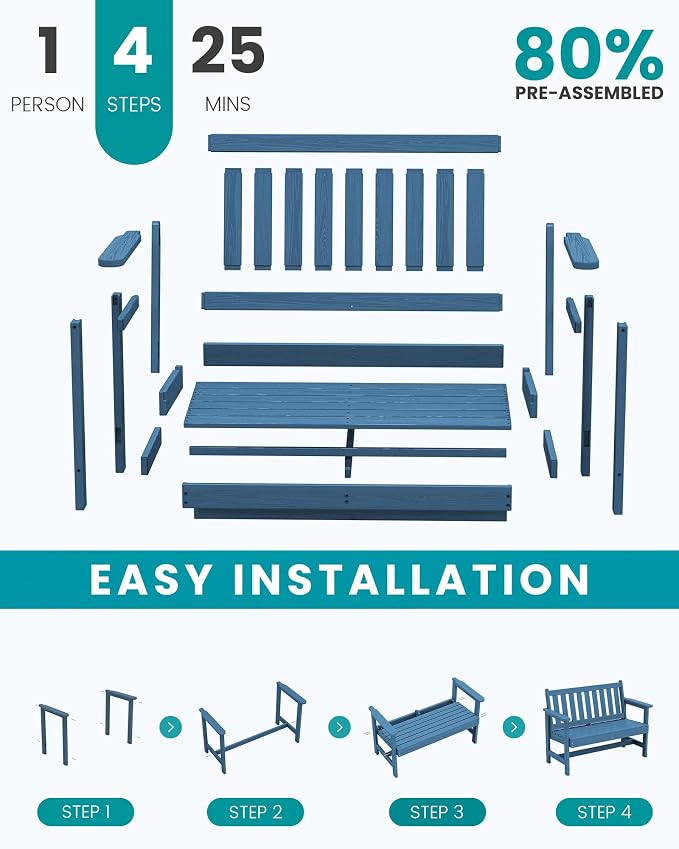 SERWALL Outdoor Bench, HDPE Outdoor Benches Weatherproof, 2-Person Garden Bench - Image 8