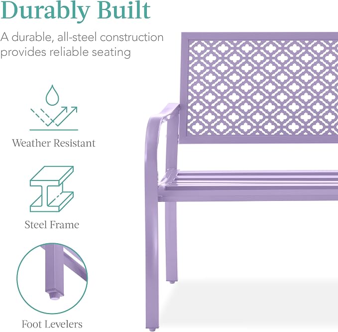 Best Choice Products Outdoor Bench 2-Person Metal Steel Benches Furniture - Image 3