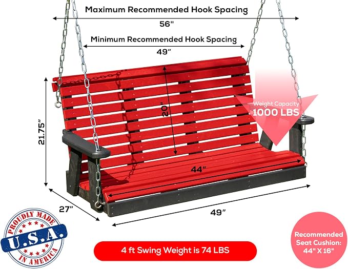 Poly Lumber Wood 4FT Porch Swing Amish Craftsmandship Made in USA HDPE - Image 2