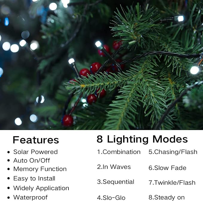 Joomer Solar Christmas Lights Outdoor 4 Pack Total 156FT 400LED 8 Lighting - Image 3