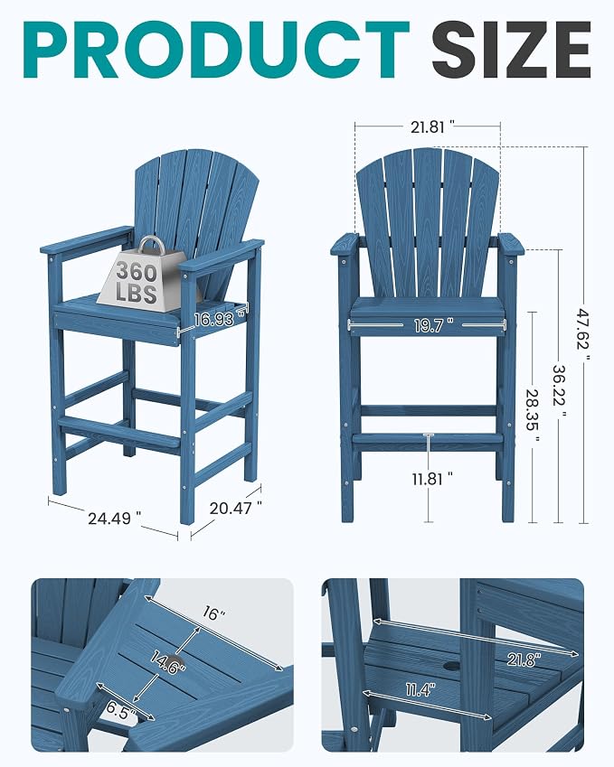 SERWALL Tall Adirondack Chairs Set of 2 - Image 2