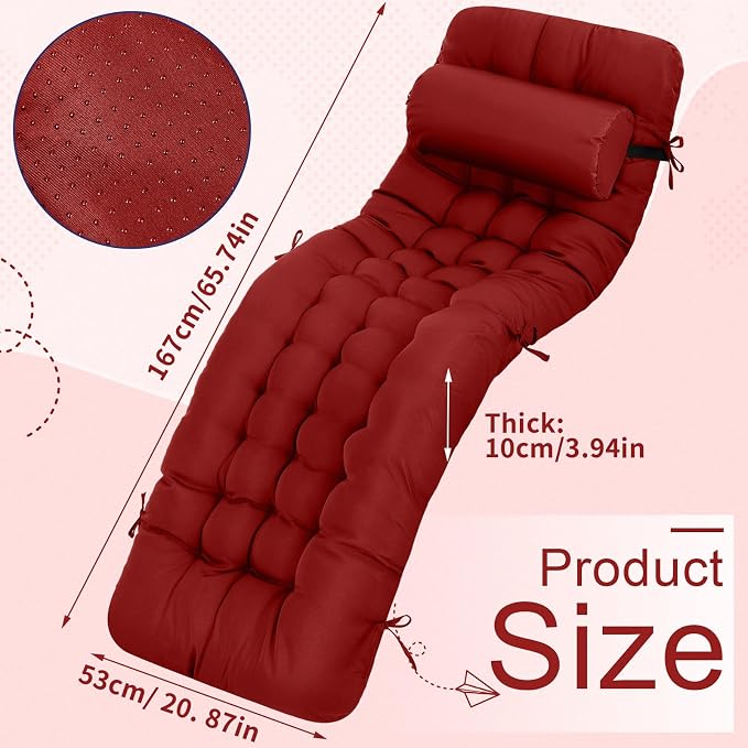 Tudomro 66'' Outdoor Chaise Lounge Cushion Waterproof Patio Lawn Pool Chaise - Image 2