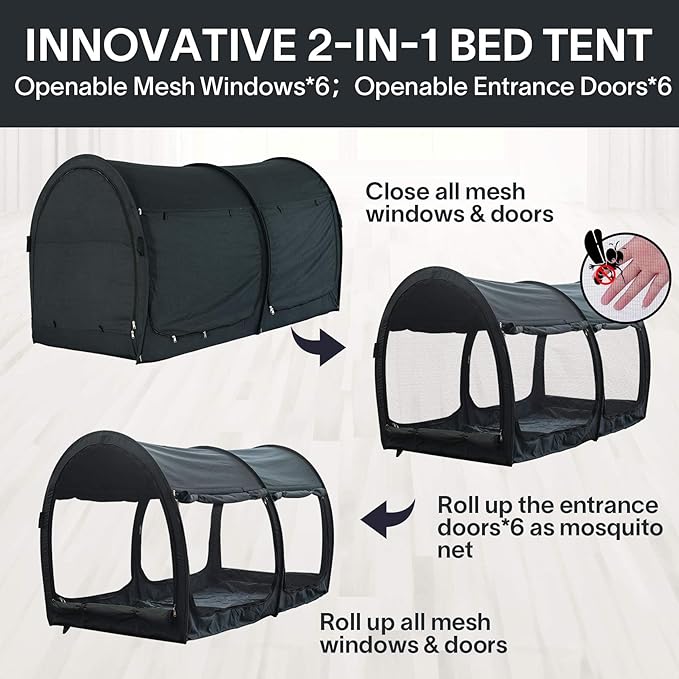 Alvantor® Bed Canopy Bed Tents 2-in-1 Dream Tents Privacy Space Twin Size - Image 2