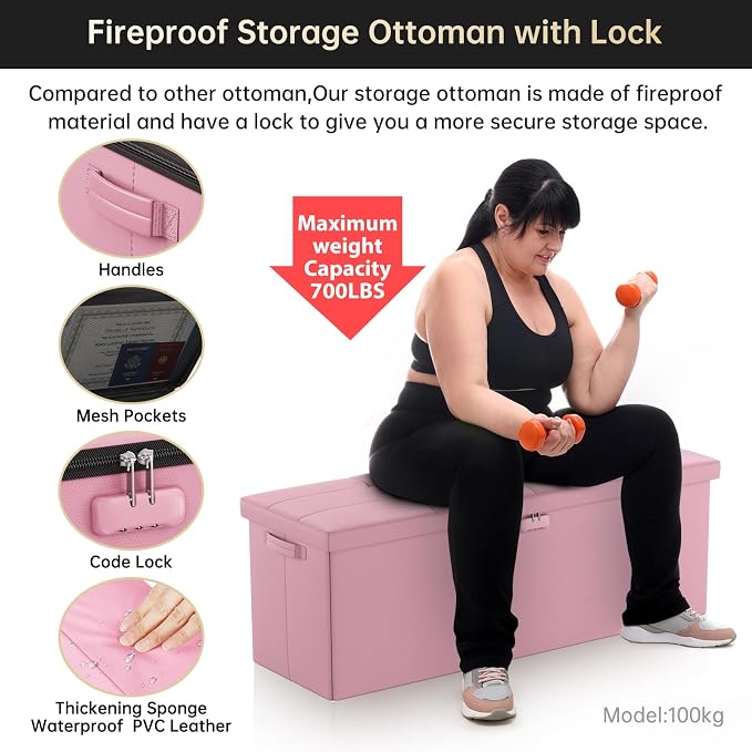 ENGPOW Storage Ottoman, Fireproof Folding Bench - Image 4