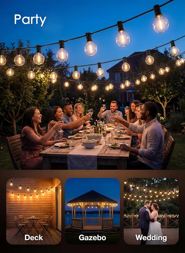 SUNSGNE G40 LED Globe Outdoor String Lights Waterproof Shatterproof, 25FT - Image 6