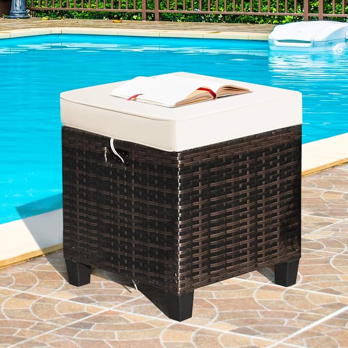 Tangkula 2 Pieces Outdoor Patio Ottoman, All Weather Rattan Wicker Ottoman Seat - Image 2