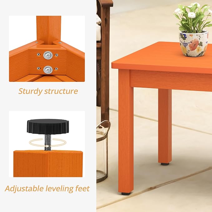 LUE BONA Outdoor Coffee Table Rectangle, HDPS Patio Coffee Tables - Image 6