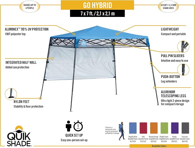 Quik Shade Go Hybrid 6' x 6' Sun Protection Pop-Up Compact and Lightweight 7' x - Image 3