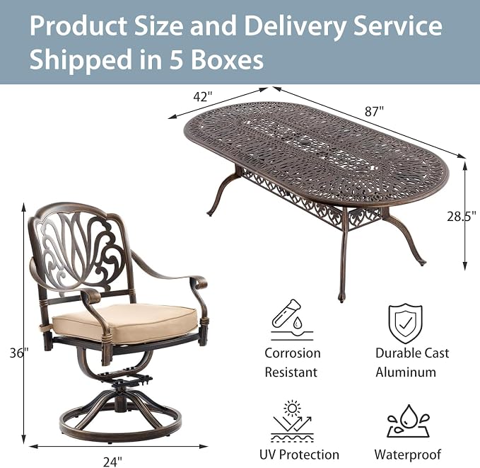 9-Piece Cast Aluminum Patio Furniture, Outdoor Dining Sets - Image 6