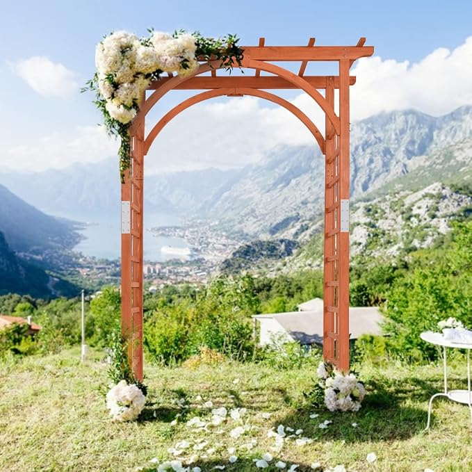 GYMAX Wood Arbor Arch, Outdoor Ceremony Wedding Bridal Decor - Image 6