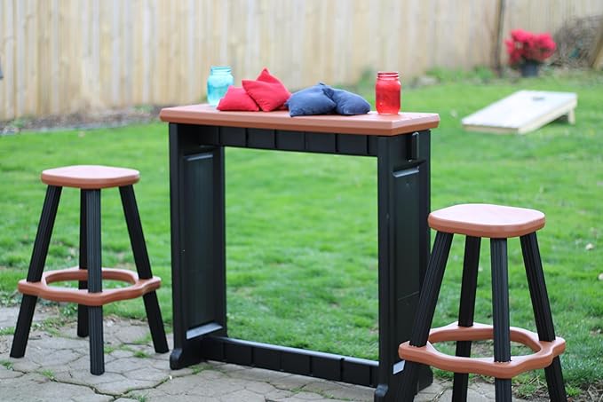 Single Bar Set Includes 2 Barstools Redwood Top & Black Base Ideal - Image 6