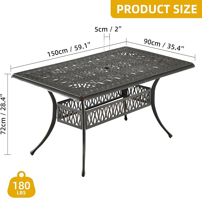 DWVO Cast Aluminum Outdoor Dining Table, Patio Dining Table - Image 3