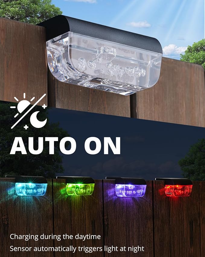 12 Pack Solar Deck Lights, RGB Color Changing Christmas Solar Fence Lights - Image 5