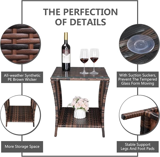 Outvita Outdoor Side Table, Rattan Coffee Table Small End Table - Image 5