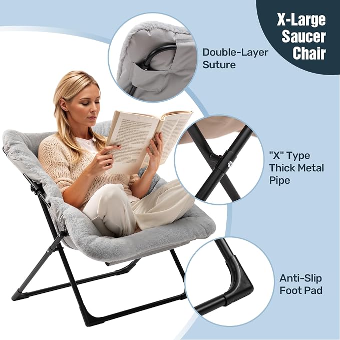 HollyHOME Comfy Oversized Saucer Chair, Extra Large Folding Lounge Chair - Image 6