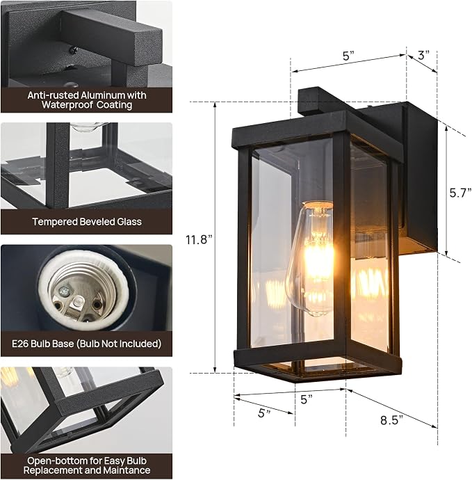 Dusk to Dawn Porch Lights with GFCI Outlets Waterproof Outdoor Wall Lights - Image 2