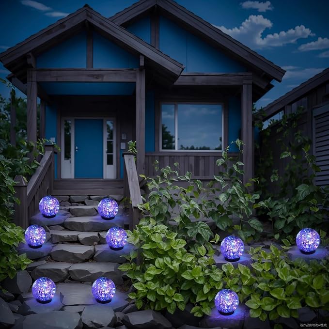 Solar Garden Lights Outdoor Waterproof, 6 Pack Cracked Glass Ball Light - Image 7