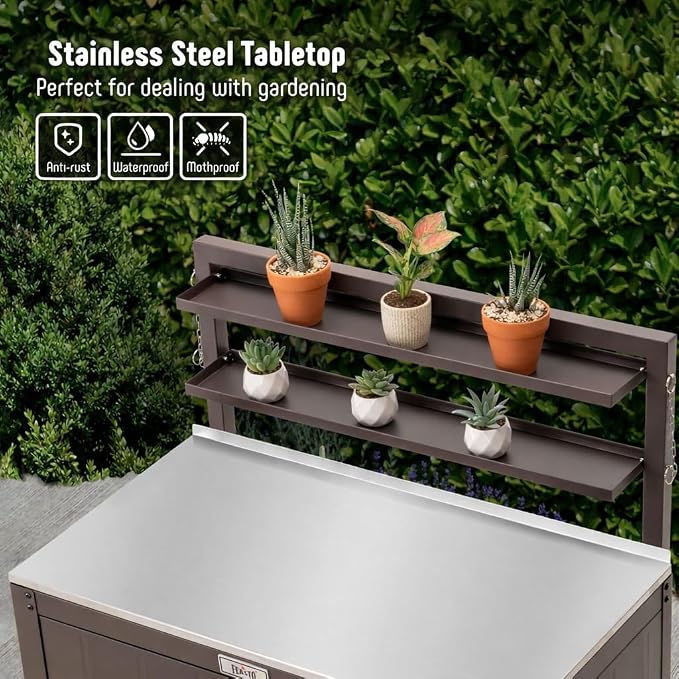 Garden Potting Bench with Storage Cabinet, Outdoor Gardening Table & Work Bench - Image 4