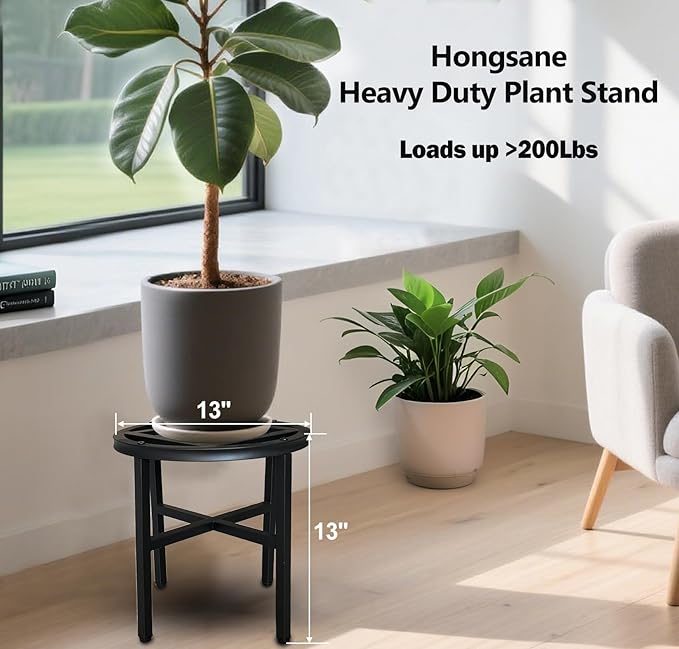 Plant Stand Indoor Outdoor, 13 Inch Round Metal Plant Stands Riser, Heavy Duty - Image 2