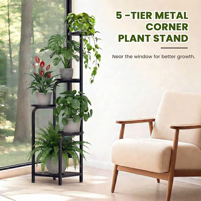 TOSKING 5 Tier Tall Plant Stand Indoor Outdoor, Heavy Duty Corner Shelf - Image 7