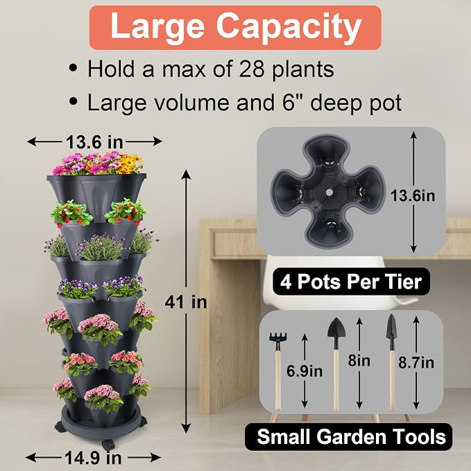 GameXcel Vertical Planter 7 Tier Stackable Planters Garden Planters Strawberry - Image 4