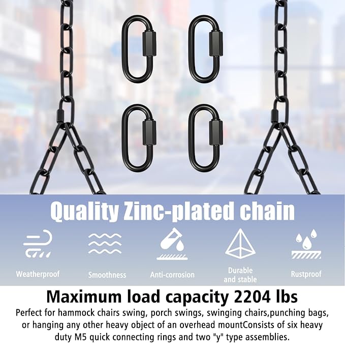 Heavy Duty Porch Swing Hanging Chain Kit 1500 Lbs Capacity, 6 Quick Links & 2 - Image 4