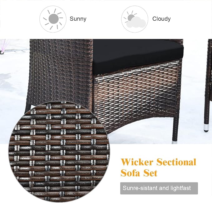 COSTWAY 8PCS Rattan Patio Furniture Set, Outdoor Wicker Rattan Chairs - Image 7