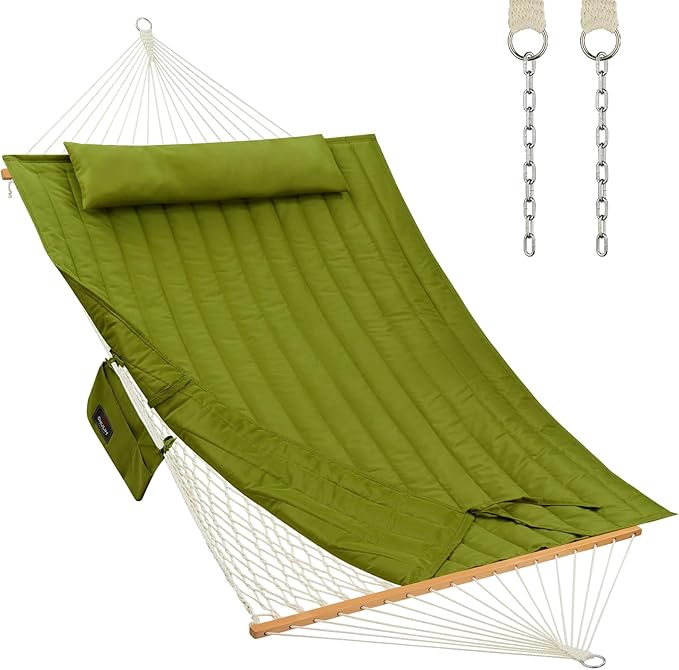 Outdoor Double Hammock with Hardwood Spreader Bars, Large Rope Hammock with by CHULIM