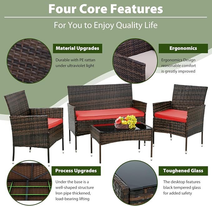 PayLessHere Outdoor Furniture Set 4 Pcs Modular Patio Furniture Set Water - Image 3