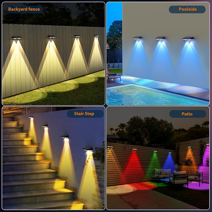 Solar Fence Lights, RGB & Warm White & 6 Colors Bright Lens LED Dusk to Dawn - Image 2