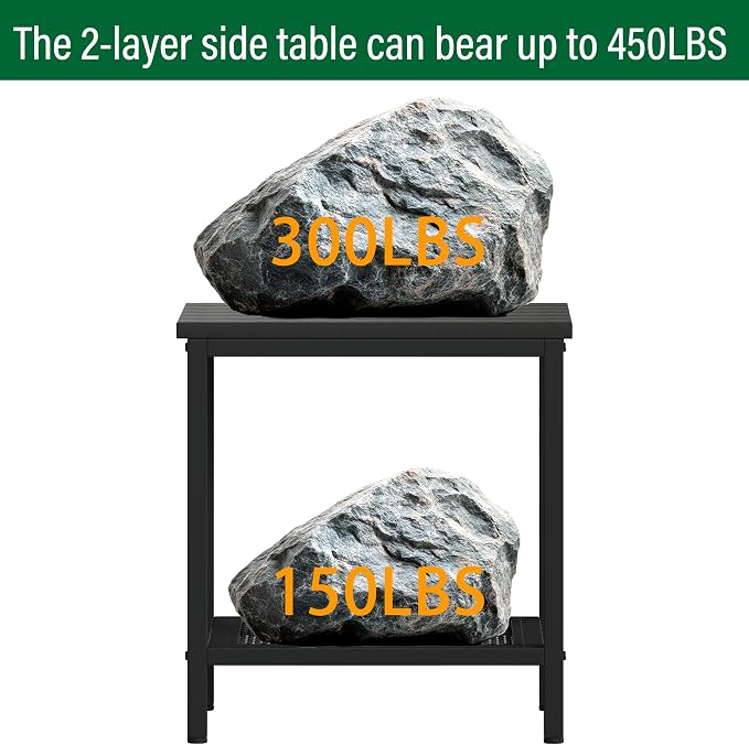 Outdoor Side Table with Storage, 2-Tier Patio End Tables Weather Resistant - Image 4