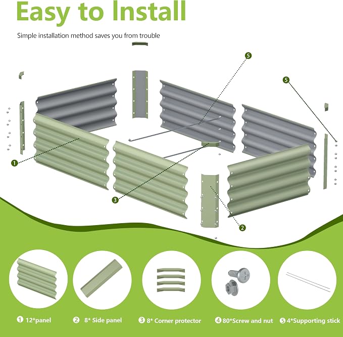 2PCS 4x2x1FT Galvanized Raised Garden Bed, Galvanized Planter Raised Garden - Image 3