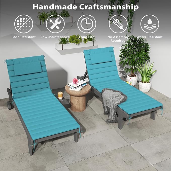 Sundale Outdoor Olefin Quilted Lounge Cushion Set of 4, Patio Foldable Chaise - Image 8