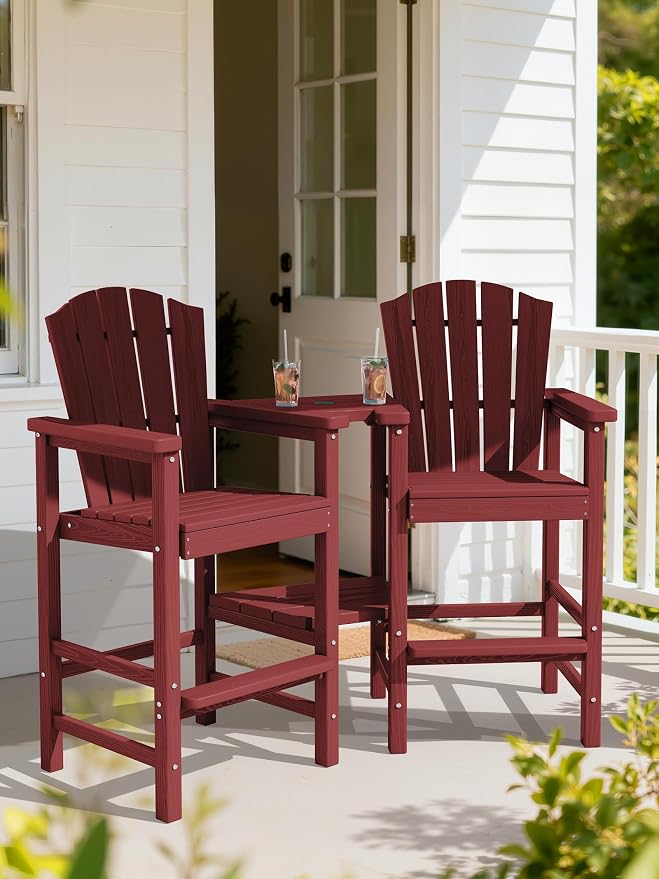 KINGYES Tall Adirondack Chair Set of 2, HDPE Tall Adirondack Barstools - Image 3