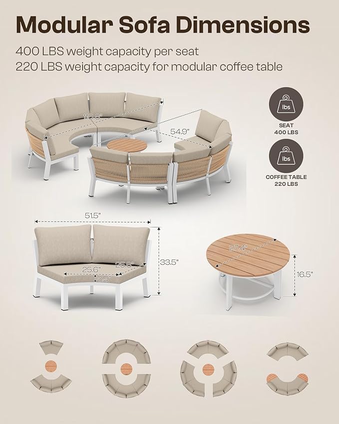 Outdoor Aluminum Round Coffee Table, All-Weather Patio Coffee Tables - Image 3