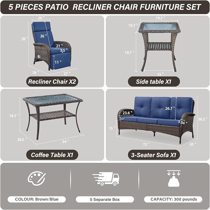 Belord 5 Piece Patio Furniture Set - Image 2