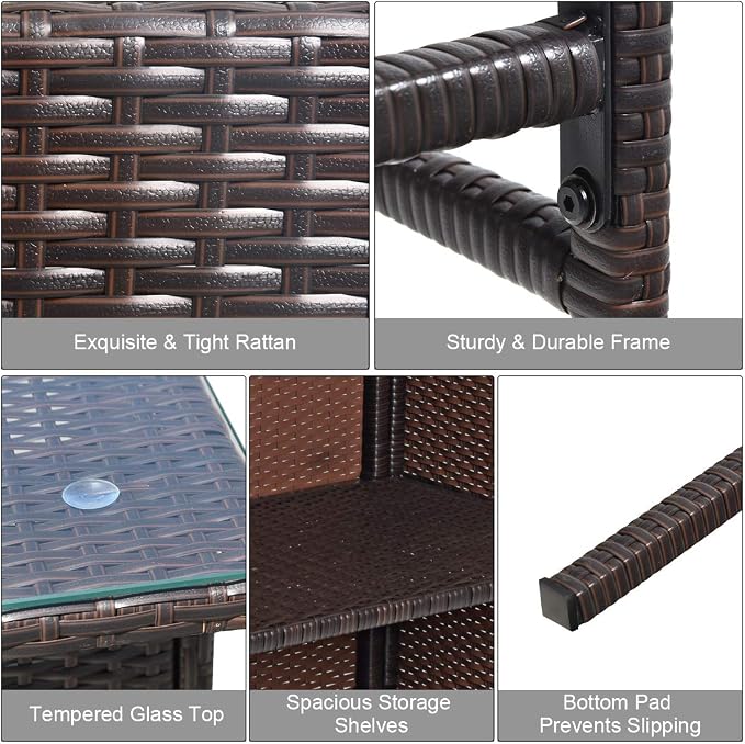 Tangkula Patio Bar Set, 3 Piece Outdoor Rattan Wicker Bar Set - Image 7